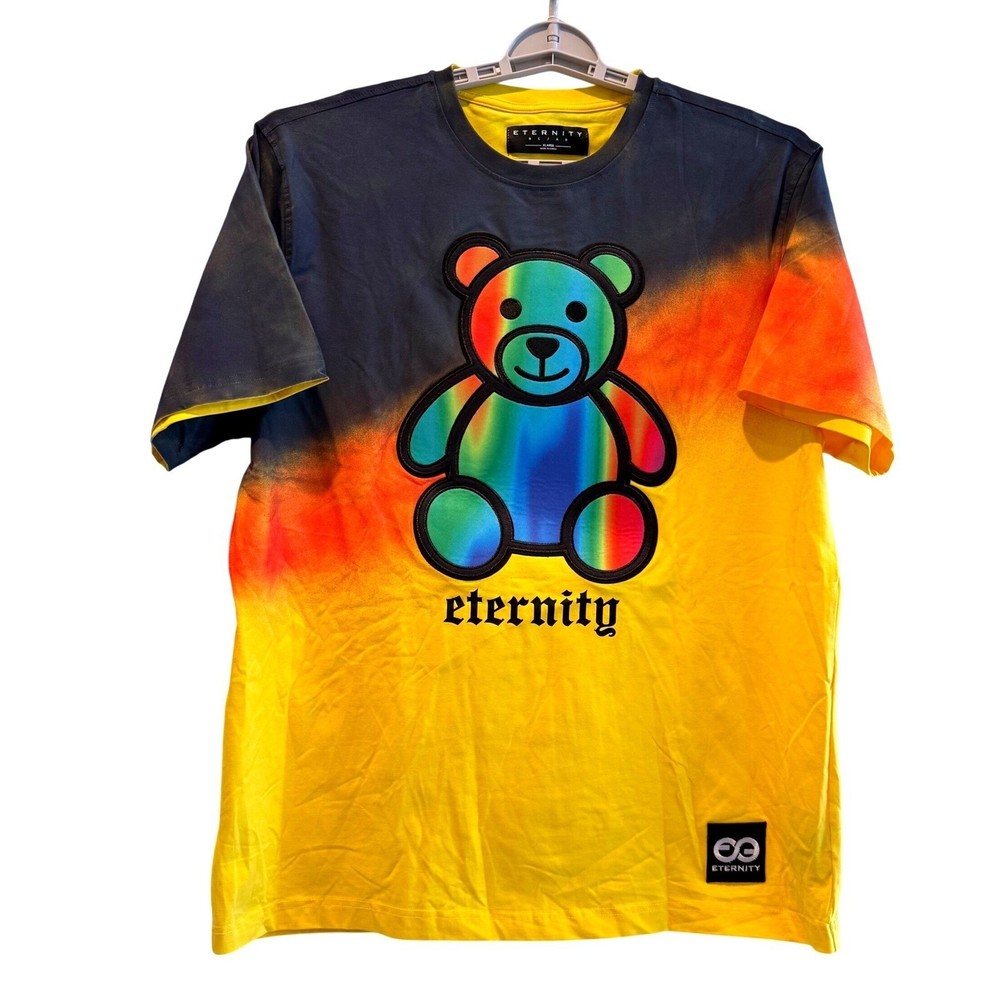 Eternity BC AD Mens XL T-Shirt Yellow Black Ombre Iridescent Bear Graphic Tee