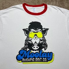 Moolay Bushpig Bait Co Ringer T Shirt Mens XL White Red Pig Graphic Outdoor Tee