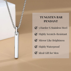 Bar Tungsten Steel Necklace for Men Women, 18K Gold Plated/Silver Color Pendant