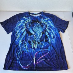 Blue Ice Dragon All Around Print 3D Poly SS T-Shirt Size 0XL Mystical Magic