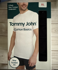 NIP! 2-Pk TOMMY JOHN Stay Tucked BLACK or WHITE CREW T-SHIRTS / TEES ~ Size XL