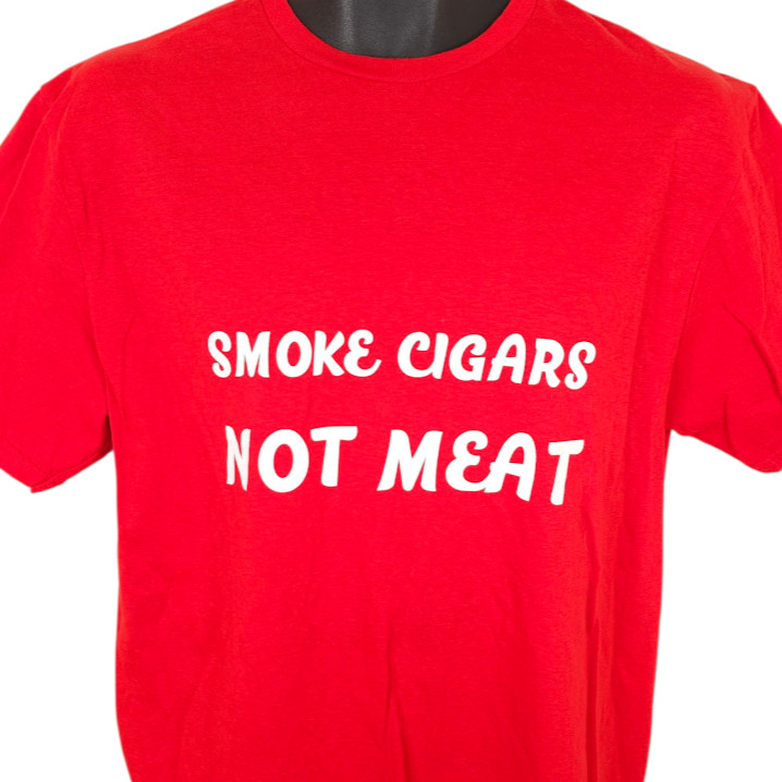 Smoke Cigars Not Meat T Shirt Mens Size Large Red Vegan Vegetarian