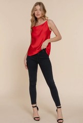 Top Red Satin Blouse With Draped Neck