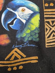 Vintage Nancy Blowers Parrot Shirt Mens Medium Black Colorful Birds Art 90s Tee