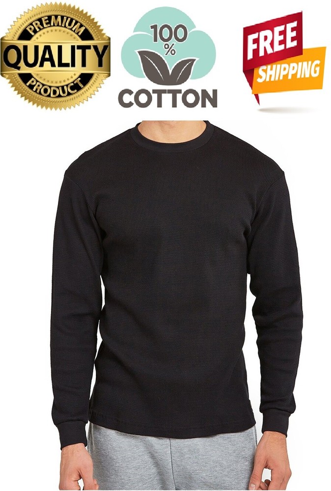 Thermal Shirt COTTON Warm Medium Weight Long Sleeve Crew Neck Waffle Men’s