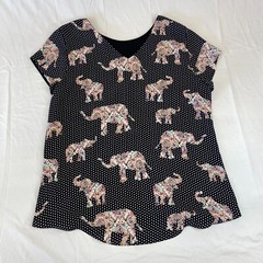 Womens Short Sleeve Shirt Elephant and Polka Dot Patterns Black Colorful Design