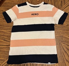 Aeropostale Men’s Medium Logo navy blue, salmon & white striped Cotton T-Shirt