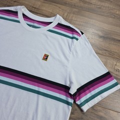 Nike Court Heritage Tee Medium White Multi-Color Striped Graphic T-Shirt