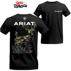 Ariat Hunting T-Shirt, Camo Deer Print, Western Outdoor Vibes, Comfortable Fit