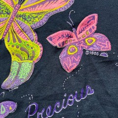 Vintage Butterfly T Shirt 1989 Single Stitch Screen Stars PolyCotton Navy M Fit