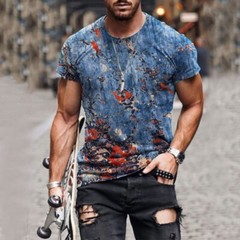 T-Shirt Mens Vintage Printed Short Sleeve Blouse Summer Casual Fitness Tops Tee