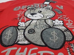 NWT Men’s Avenue George V Paris Red Teddy Bear Rhinestone T Shirt Size XL