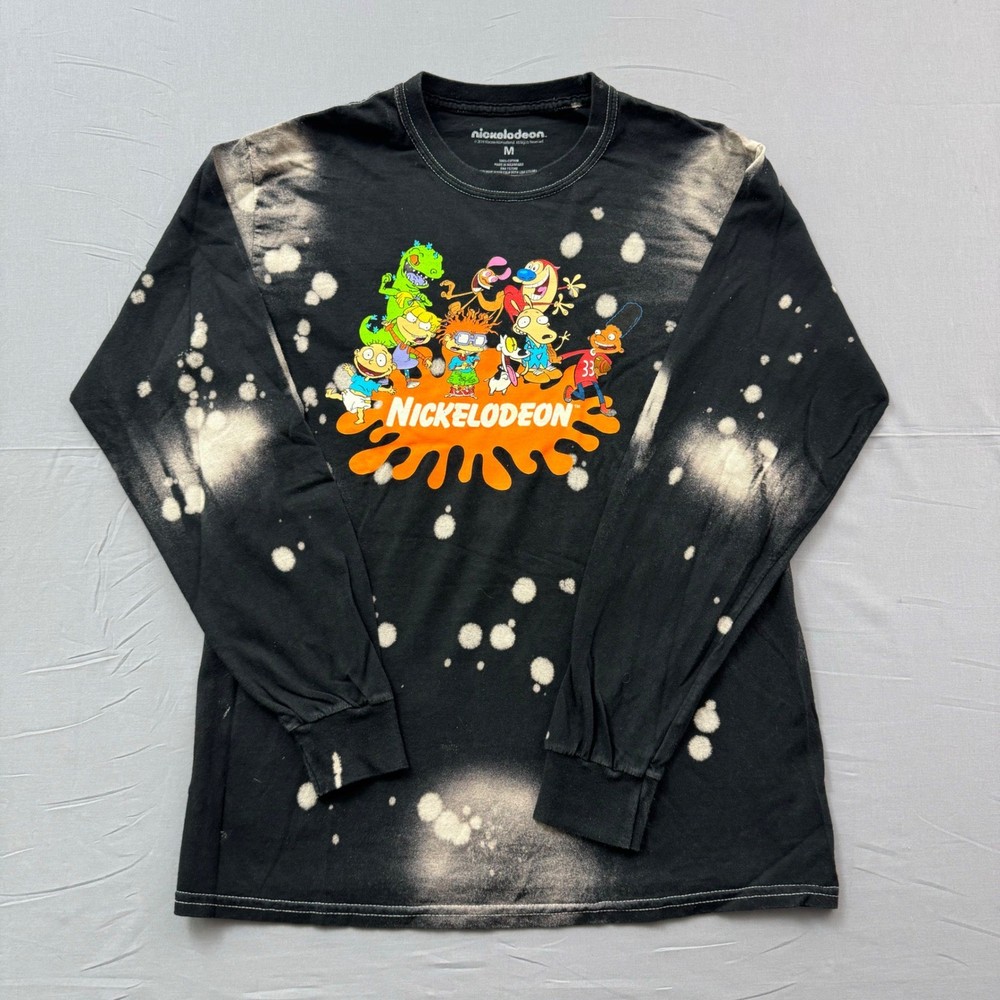 Nickelodeon 90s Characters Bleach Wash Long Sleeve Shirt Mens Sz M Black Rugrats