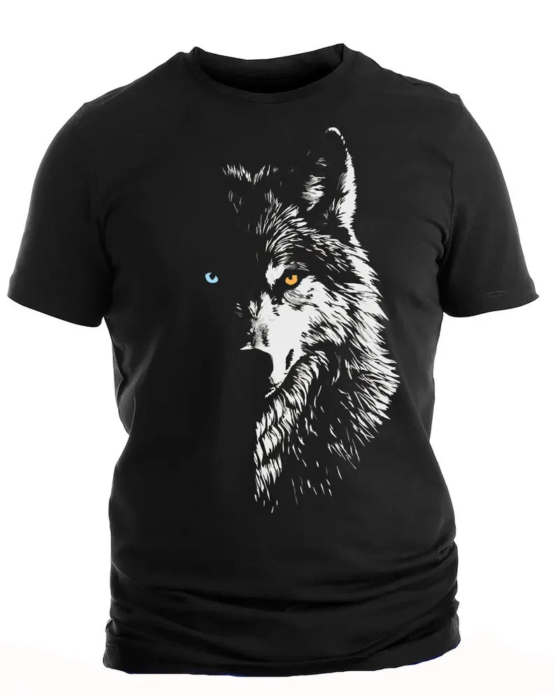 Mens Wolf Graphic T Shirt 3D Animal Print Fashion Tee Gift for Him Husband