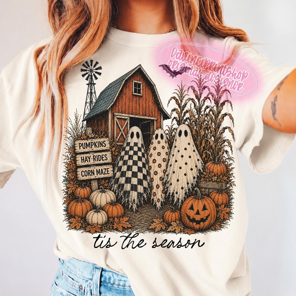 Tis The Season Ghost Trio Shirt Pumpkin Patch Farmhouse Halloween Tees
