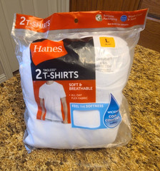 Hanes White T-Shirts Undershirts Men’s Crew Neck Cool Wicking 2-Pack Size Large