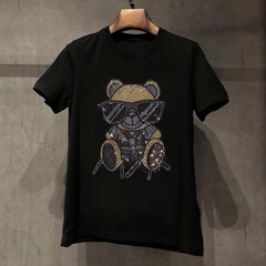 New Fashion Rhinestone Bear Short Sleeve Luxury Men T-Shirt All Sizes Plus Size