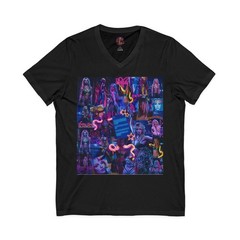 Retro Neon Cyber V-Neck Graphic Tee Ultimate Era Collage Streetwear Shirt 3005