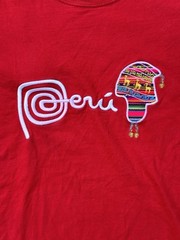 Peru Chullo Llama Peruvian Patriotic Embroidered Women Short Sleeve Shirt Size L