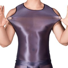 Men Oil Glossy See Through Tank Tops Stretch Breathable Undershirts T-Shirt Vest
