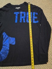 True Religion Black Long-Sleeve T Shirt Mens Small Blue Foil Graphic Logo