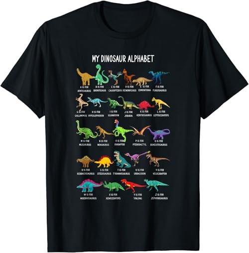 Alphabet A-Z ABC Types Of Dinosaurs Dino Identification T-Shirt