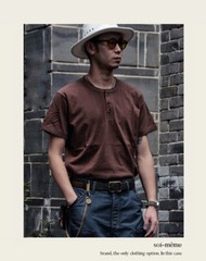 Cotton Henry Collar Short Sleeve T-Shirt Summer Men American Retro Fitness