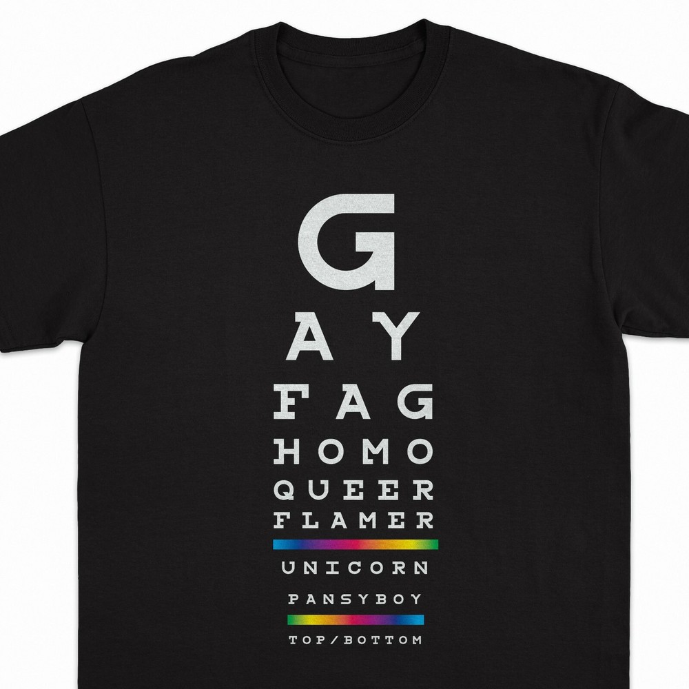 Gay Eye Chart T-Shirt (queer, tee, mens, LGBTQ, Pride, unicorn)
