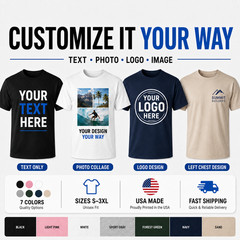 Custom Text T-Shirt Personalized Name Logo Men’s Crew Neck Tee S-5XL
