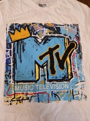 NWOT MTV Music Television White Graffiti Style Tshirt Size Medium