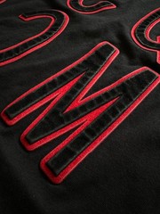 MCQ Alexander McQueen Men’s Black Flocked Logo Graphic T-Shirt Red Outline Sz L