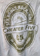 Surf Shirt Mens Large Blue Cheater Five Sex Drugs Rock N Roll Hawaii FLAWED G*