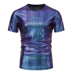 Men’s party stage glossy short sleeved round neck T-shirt