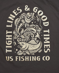 U.S. Fishing Co. Tight Lines & Good Times Fish Graphic Brown Shirt New S-3XL