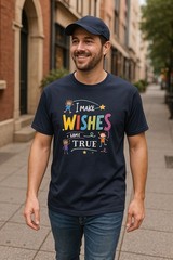 I Make Wishes Come True Graphic TShirt L Black Polyester Charity Tee Streetwear