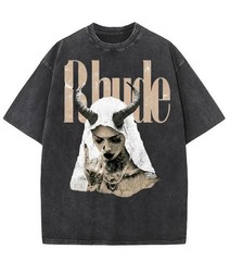 Rhude Horned Goddess Washed Shirt – Goth Streetwear Graphic Tee- FREE SHIPPING