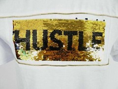 Mens Hoodie T-Shirt Reverse Gold Sequins Logo White Slim Fit Hip Hop M L XL XXL