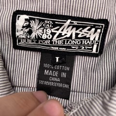 Stussy Shirt Mens Large Gray Striped Tribe Half Zip Long Sleeve Woven Pullover