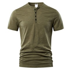 Camiseta Hombre Casual Verano Alta Calidad Manga Corta Cuello Henry Moda Básica