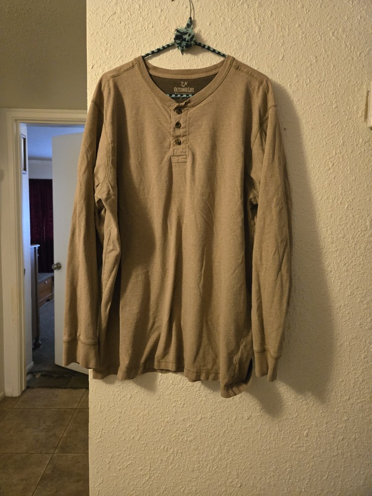 Tan and brown Outdoor Life long sleeve Henley shirt