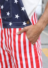 American Flag Overalls Mens 4th of July Jean Jumpsuits Denim Bib Shorts Vinta…