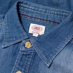 J.PRESS RED LABEL Indigo Blue Denim Shirt S Triple Stitch Workwear