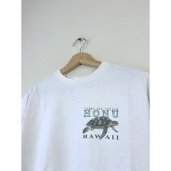 Vintage 90’s Travel Hawaii Green Sea Turtle Graphic Art White Tee Shirt – S