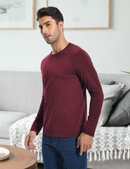 Men’s 2 Pack Long Sleeve Soft Casual Cotton Crew Neck Shirts (Wine Red, Large)