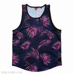 GUESS Tank Top Mens Large Pink Palm Print Mesh Sleeveless Graphic Summer