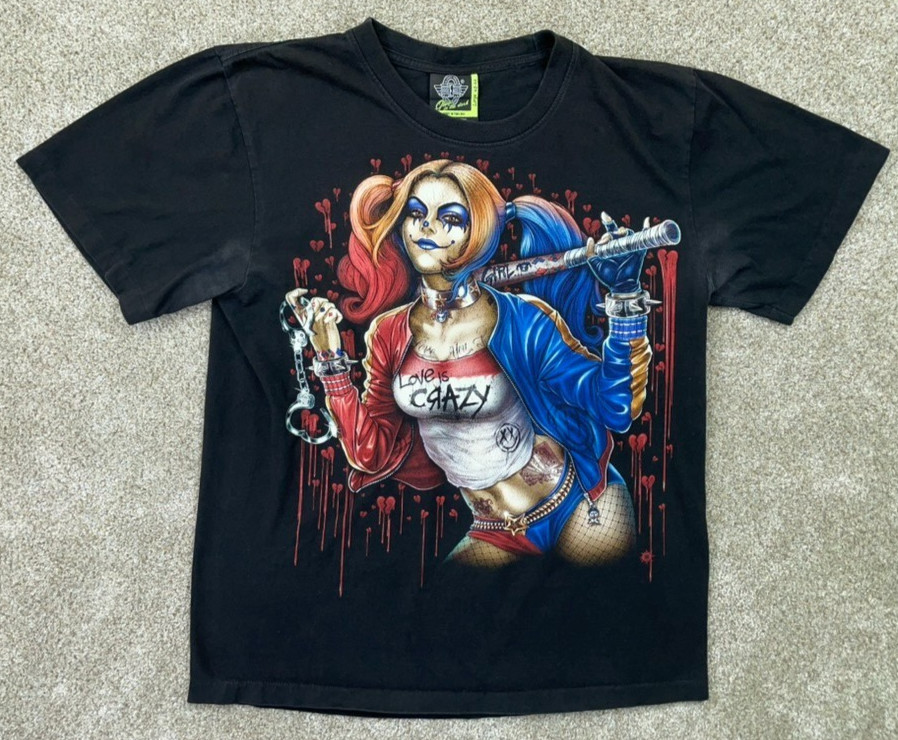 VINTAGE Harley Quinn Shirt Men’s Large Black Rock Eagle Graffiti Single Stitch