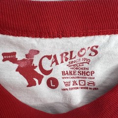 Carlo’s Bakery Shirt White Red Baseball Mens Large CAKEBOSS 3/4 Sleeve Hoboken