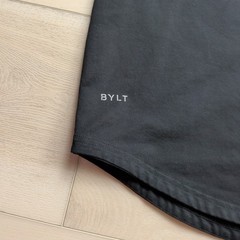 BYLT Drop Cut SS Lux T-Shirt Mens Small Black Curved Hem Athletic Tee