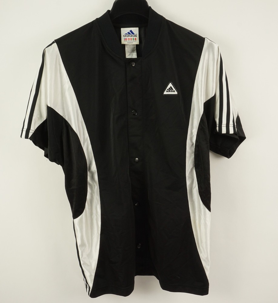Vintage adidas Snap Front Satin Referee Shirt Mens Small Oversized Relaxed Black