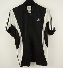 Vintage adidas Snap Front Satin Referee Shirt Mens Small Oversized Relaxed Black